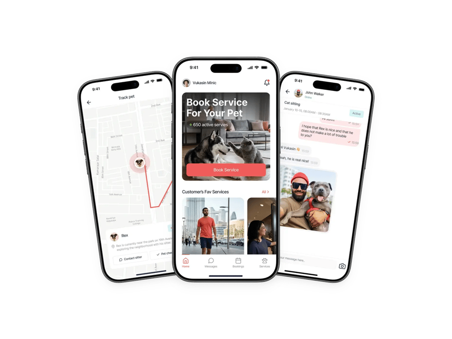 Pet Watch app screens