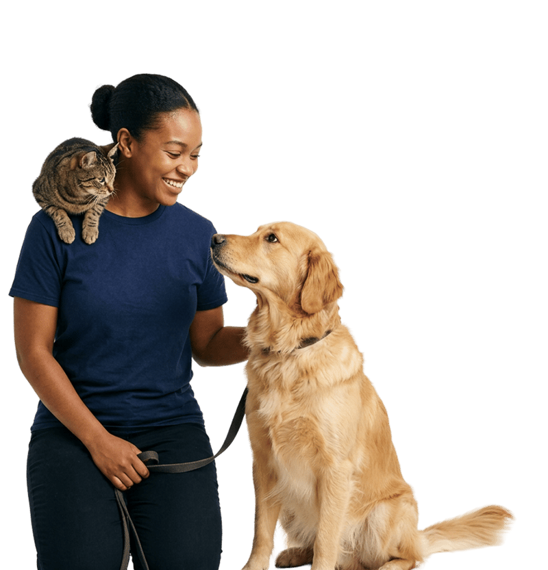 Pet sitter with dog and cat