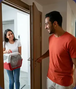 Pet sitter greeting a client