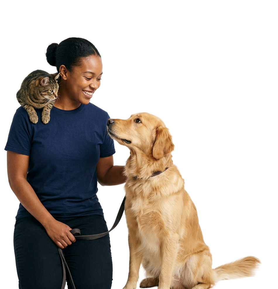 Pet sitter with dog and cat